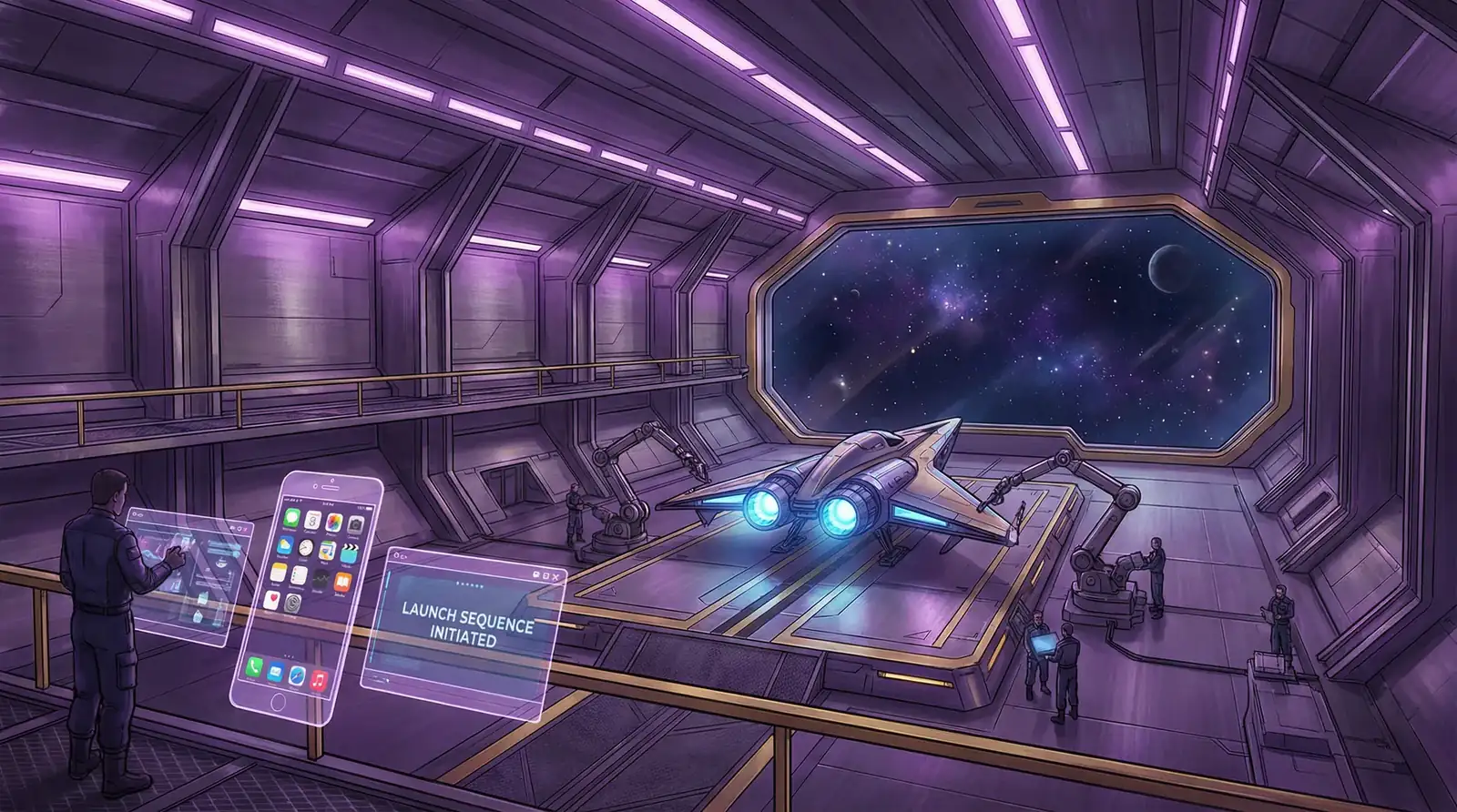 情深叉喔 APP下载 - 太空站机库中待命的星舰